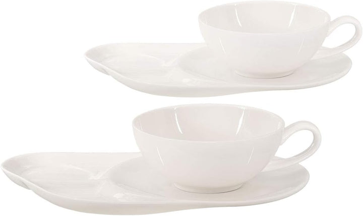 Buchensee Teetassen Set Lena aus Crystal Bone China Porzellan. 2 Tassen je 200ml + Untersetzer mit p