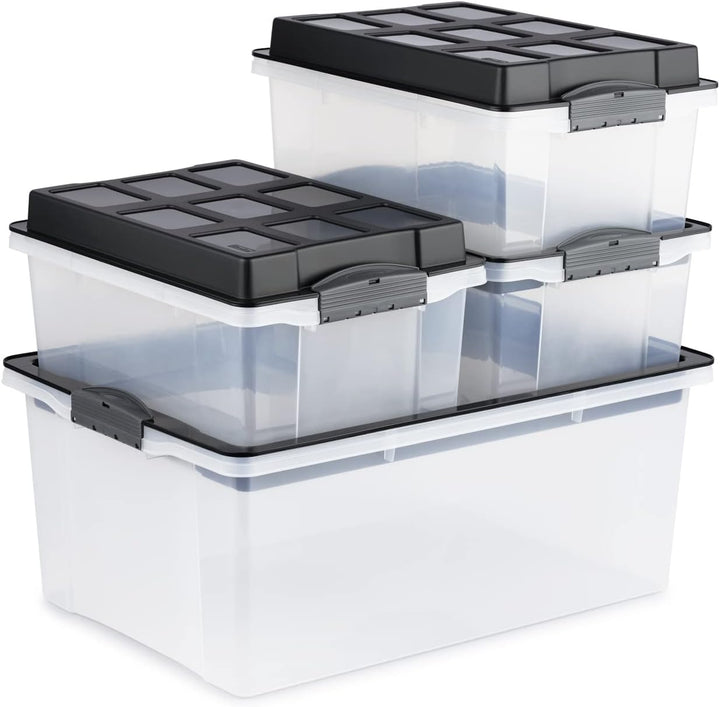 Jive Dome 3er-Set Aufbewahrungsbox 38l mit Deckel, Kunststoff (PP) BPA-frei, dunkelgrau/transparent,