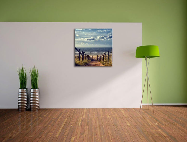 Weg zum Strand am Meer, Format: 70x70 auf Leinwand, XXL riesige Bilder fertig gerahmt mit Keilrahmen