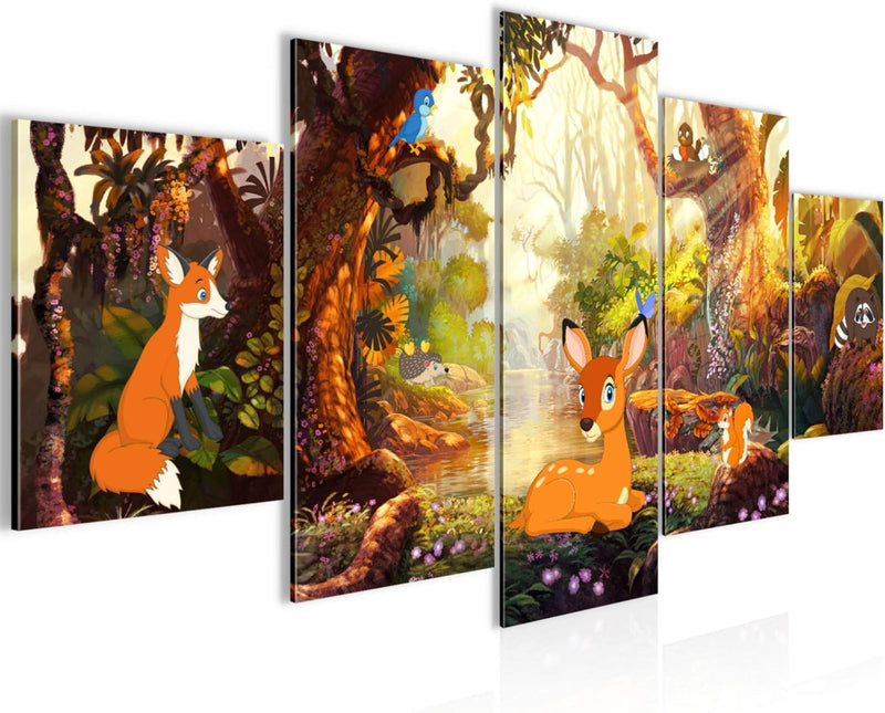 Runa Art Wandbilder Kinderzimmer Wald 5 Teilig Bild auf Vlies Leinwand Deko Babyzimmer Spielzimmer W