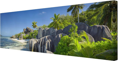 Bilderwelten Leinwandbild - Traumstrand Seychellen - Panorama Quer, 40cm x 120cm, 40cm x 120cm