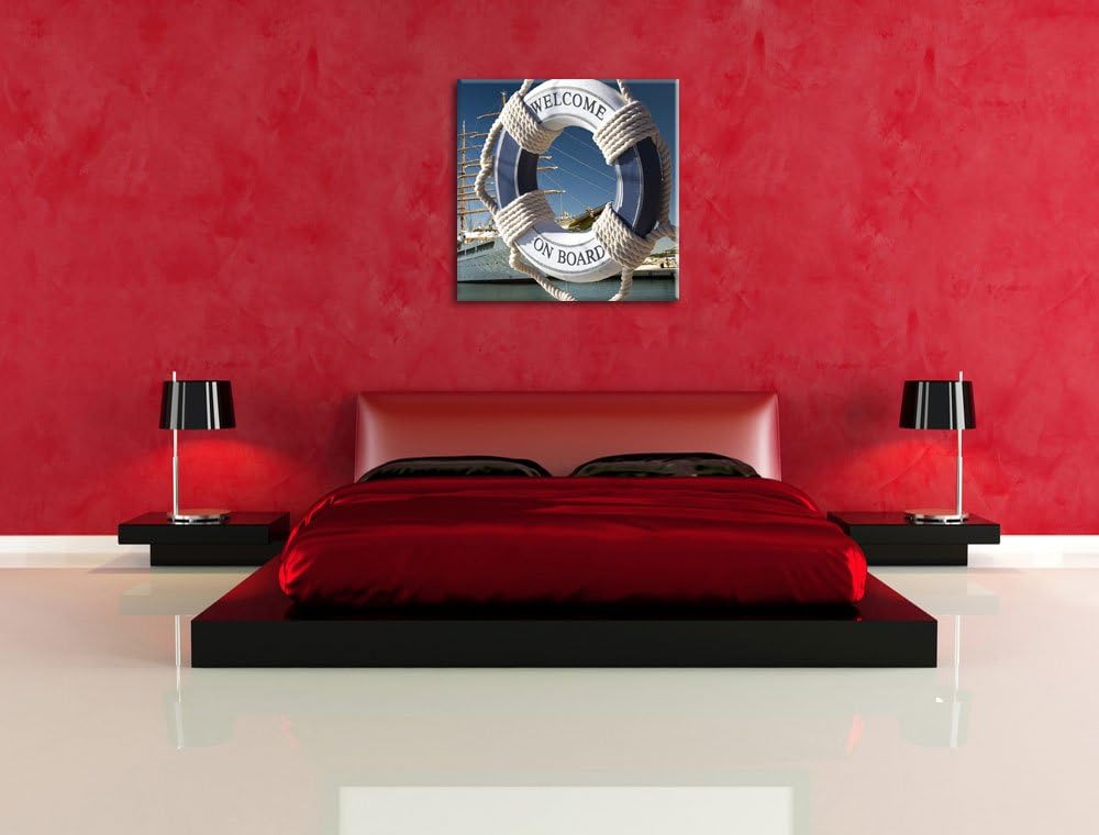 Rettungsring vor Schiff, Format: 70x70 auf Leinwand, XXL riesige Bilder fertig gerahmt mit Keilrahme