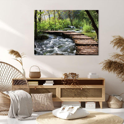 ARTTOR Bilder auf Leinwand 100x70cm Leinwandbild Park natur grün bäume Gross Wanddeko Bild Schlafzim