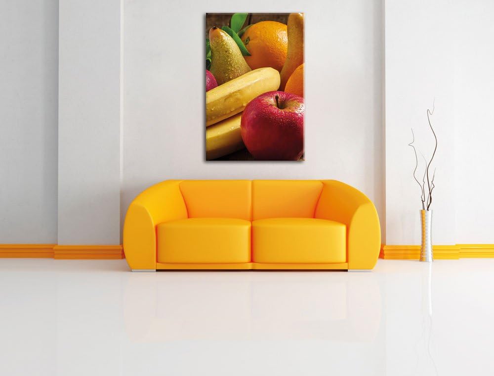 Pixxprint Obst Erdbeeren Kiwi Orangen als Leinwandbild/Grösse: 100x70 / Wandbild/Kunstdruck/fertig b