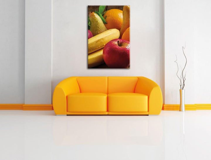 Pixxprint Obst Erdbeeren Kiwi Orangen als Leinwandbild/Grösse: 100x70 / Wandbild/Kunstdruck/fertig b