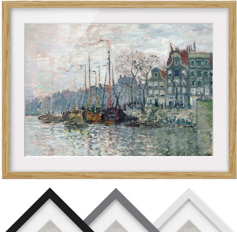 Bild mit Rahmen - Claude Monet - Kromme Waal Amsterdam - Farbe Eiche, 40 x 55cm 40cm x 55cm Eiche, 4