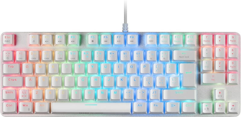 Mars Gaming MKREVOPROWBPT Weiss, Mechanische RGB Gaming Tastatur, TKL+ NUM, Blauer Switch, Portugies