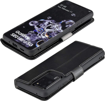 Suncase Book-Style Hülle kompatibel mit Samsung Galaxy S20 Ultra Leder Tasche (Slim-Fit) Lederhülle