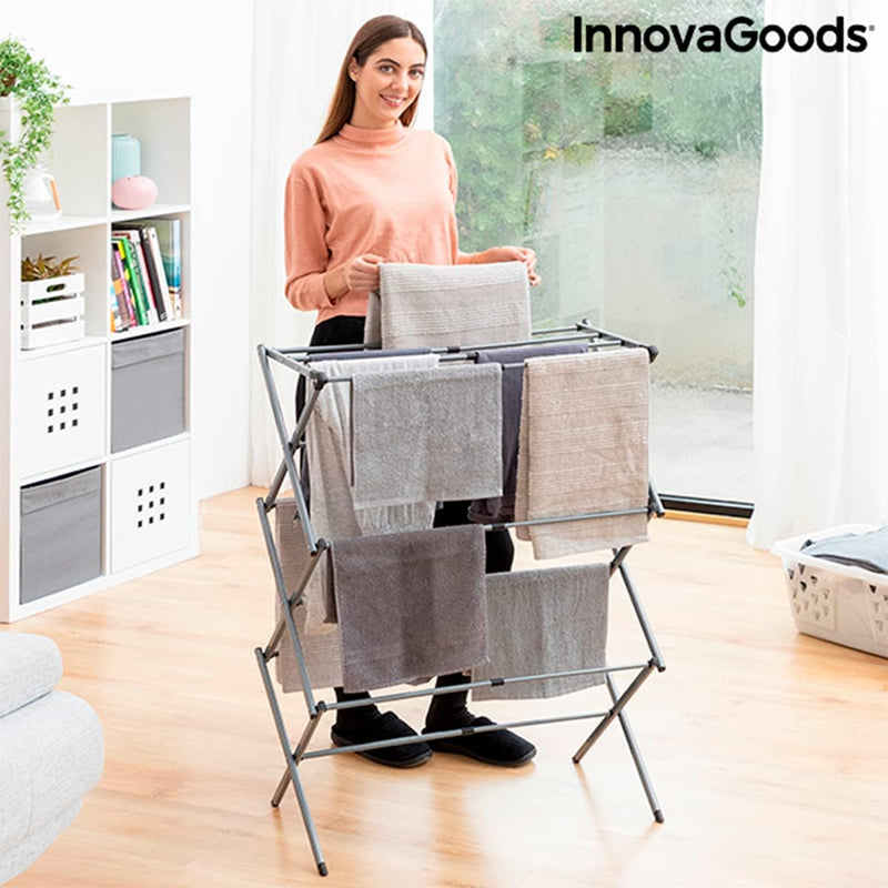 InnovaGoods Zusammenklappbarer und ausziehbarer Metall-Wäscheständer mit 3 Höhenstufen Cloxy (11 Sta