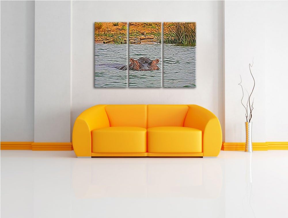 schwimmendes Flusspferd NewArt 3-Teiler Leinwandbild 120x80 Bild auf Leinwand, XXL riesige Bilder fe
