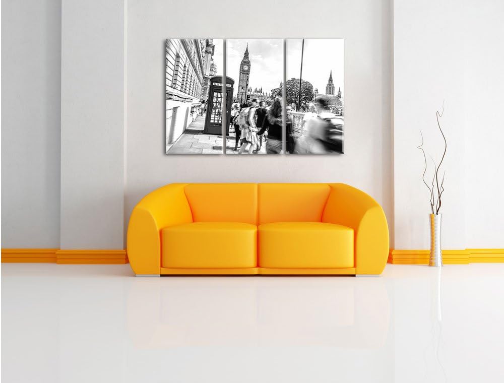 Pixxprint Telefonzelle in London als Leinwandbild/Grösse: 3 Teilig (120x80 cm) cm/Wandbild/Kunstdruc