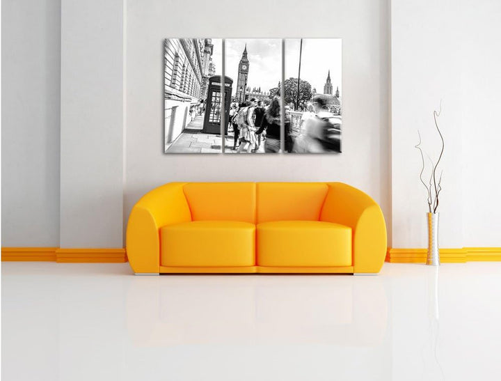 Pixxprint Telefonzelle in London als Leinwandbild/Grösse: 3 Teilig (120x80 cm) cm/Wandbild/Kunstdruc