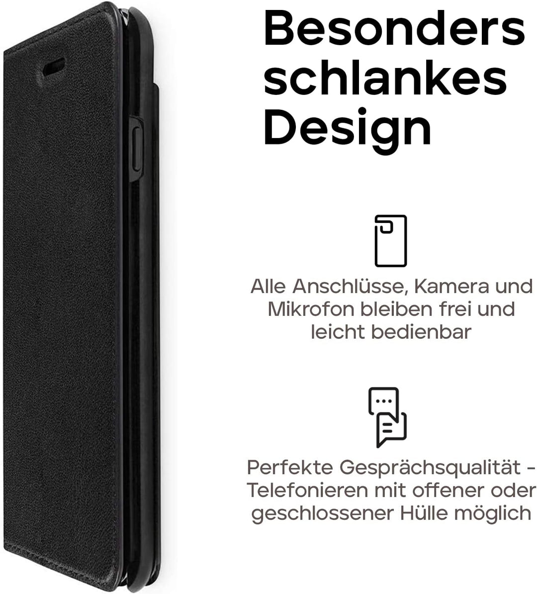 WIIUKA Lederhülle Hülle für iPhone SE (2022/2020) / iPhone 8/7, extra Dünn, Kartenfach, Tasche Schwa