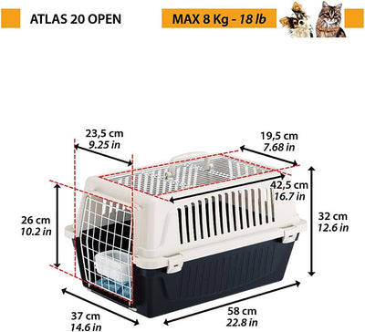 ATLAS OPEN ottima aerazione trasportino Ferplast cani gattti accessori 2 Türe L 58 x B 37 x H 32 cm