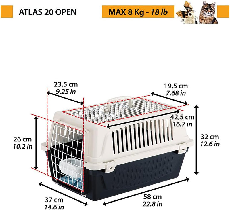 ATLAS OPEN ottima aerazione trasportino Ferplast cani gattti accessori 2 Türe L 58 x B 37 x H 32 cm