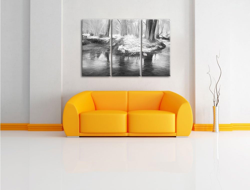 Pixxprint schneebedeckter Waldboden Kunst / 3-Teilig/Gesamtmass 120cm Leinwandbild bespannt auf Holz