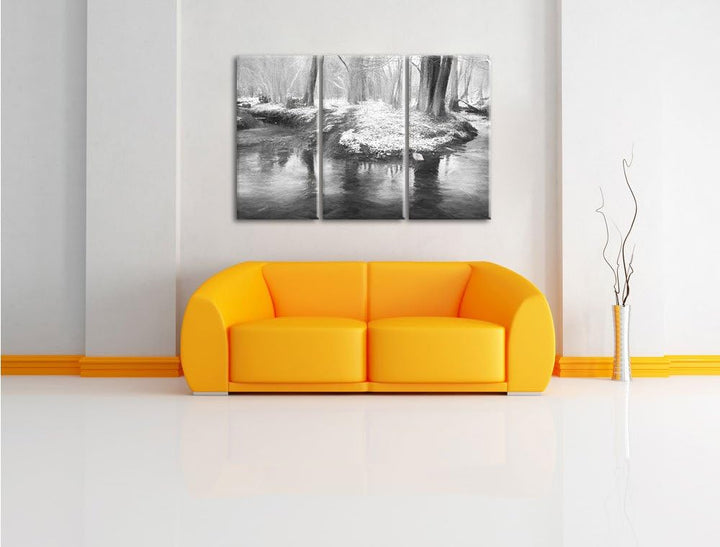 Pixxprint schneebedeckter Waldboden Kunst / 3-Teilig/Gesamtmass 120cm Leinwandbild bespannt auf Holz