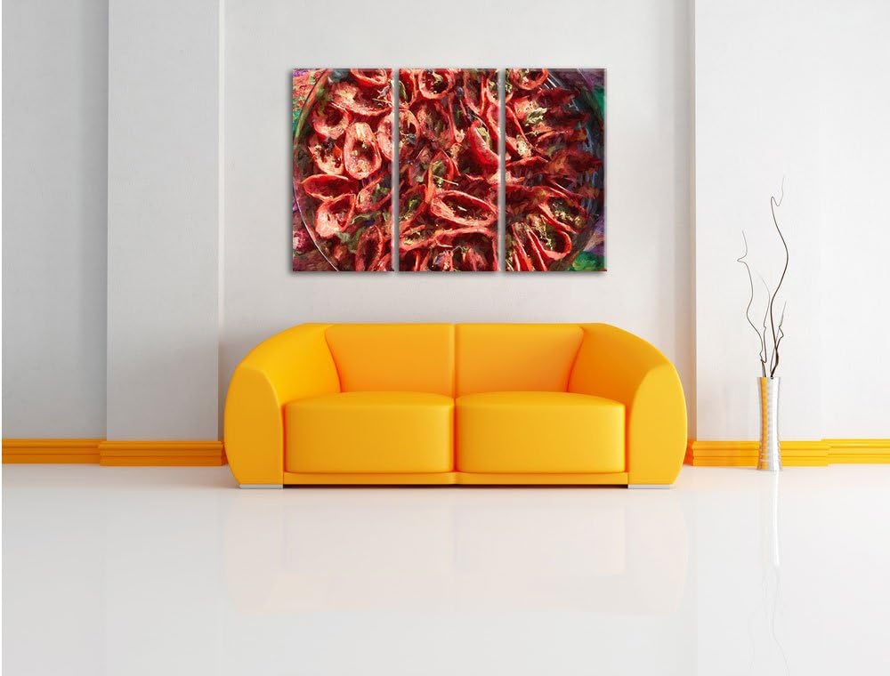 Pixxprint Tomaten Olivenöl Kräuter als Leinwandbild/Grösse: 3 Teilig (120x80) cm/Wandbild/Kunstdruck