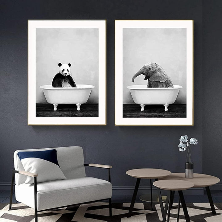 Badezimmer Bilder Poster Set,Lustige Elefant Wandkunst in Badewanne Bild,Tier Wand Kunst Drucke,Schw