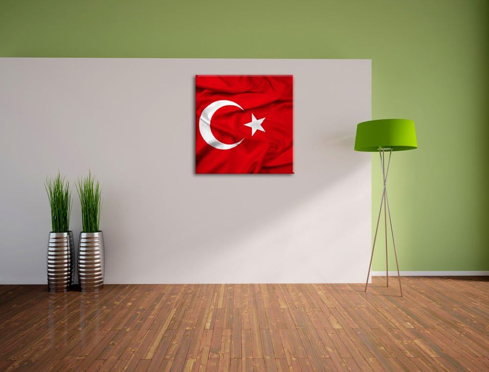Turkey flag Türkei Flagge, Format: 70x70 auf Leinwand, XXL riesige Bilder fertig gerahmt mit Keilrah