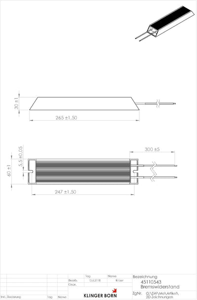 Bremswiderstand für Parker AC10, 3Ph-400V, 3,0-4,0kW - 100Ohm/400W