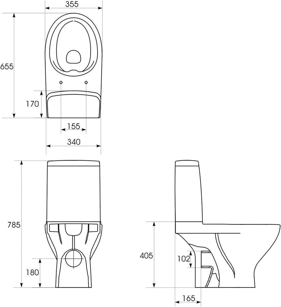 VBChome WC Toilette Stand Spülrandlos Keramik Komplett Set mit Spülkasten WC Sitz aus Duroplast mit
