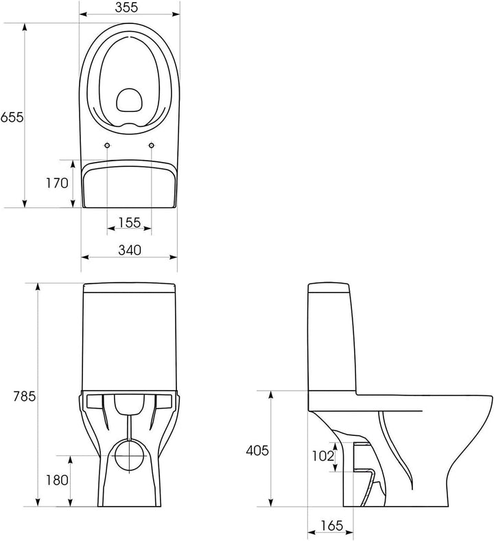 VBChome WC Toilette Stand Spülrandlos Keramik Komplett Set mit Spülkasten WC Sitz aus Duroplast mit