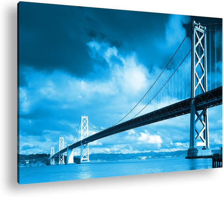 deyoli Hängebrücke im Kalifornien Format 80x60 Effekt: Monocrome Blau als Leinwandbild, Motiv fertig