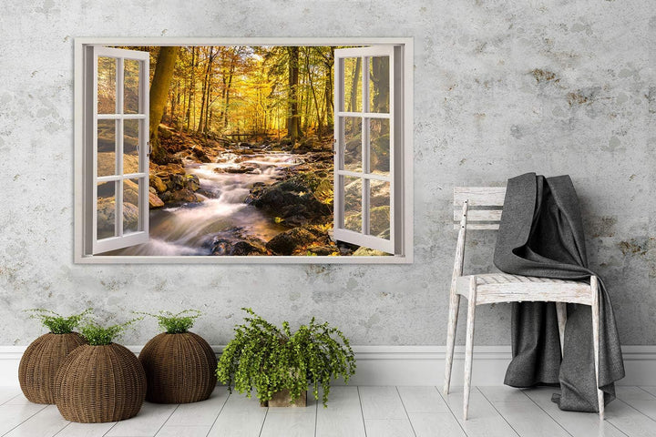 Feeby Viles - Leinwand Bilder - Fensterblick Natur- 120x80 cm- Deko Wohnzimmer - Wandbilder Schlafzi