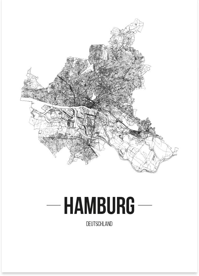 JUNIWORDS Stadtposter, Hamburg, Wähle eine Grösse, 40 x 60 cm, Poster, Schrift B, Weiss 40 x 60 cm S