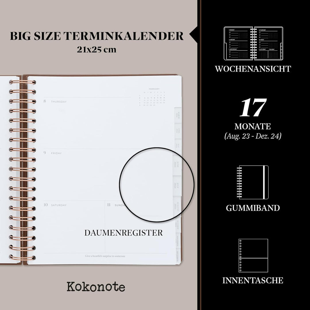Kokonote Planer 2023 2024 - Big Size Kalender 2024 Buchkalender Brownie Flavor Studienplaner 2023/20