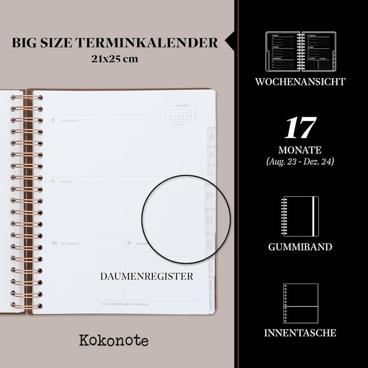 Kokonote Planer 2023 2024 - Big Size Kalender 2024 Buchkalender Brownie Flavor Studienplaner 2023/20