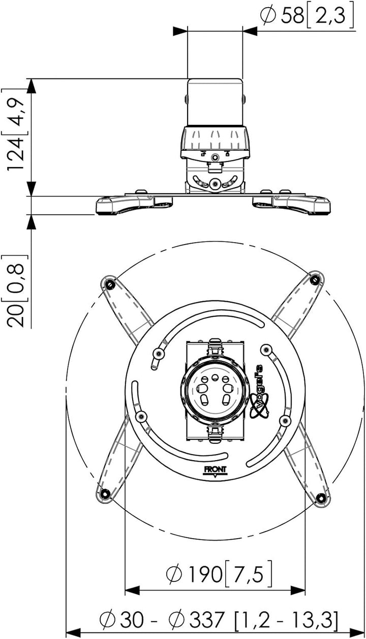 Vogel's PPC 1500 Projektor-Deckenhalterung für 30-337mm (1,2-13,2 Zoll) Projektoren, drehbar und nei