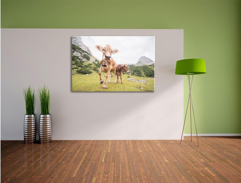 Pixxprint Almkuh auf der Weide als Leinwandbild/Grösse: 100x70 / Wandbild/Kunstdruck/fertig bespannt