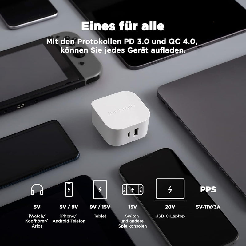 Innergie 45H 45W USB C+A Universal Ladegerät PD3.0(PPS) QC 4.0 Schnellladung Netzteil für Laptop und