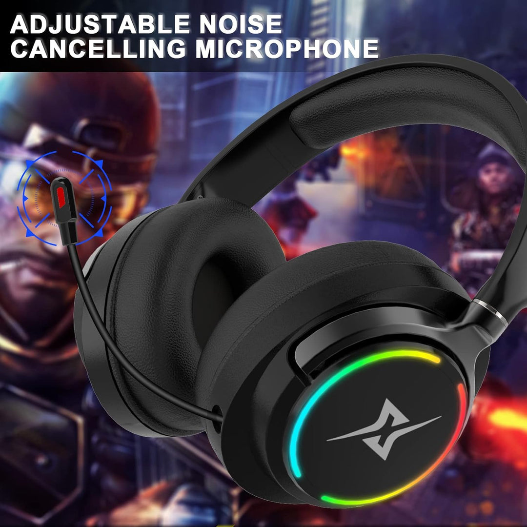 Y-YOPZI Gaming Headset, Headset mit Mikrofon 3D Surround Sound Headphones Noise Cancelling RGB Light