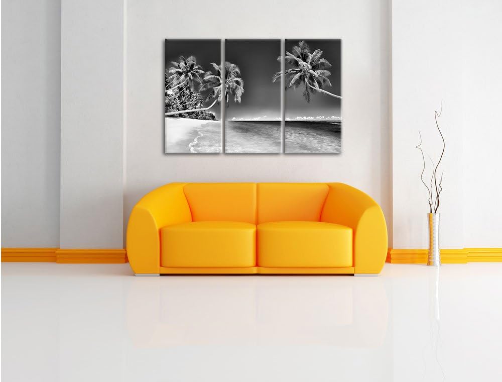 Pixxprint Monocrome, Palmen über dem Meer 3-Teiler Leinwandbild 120x80 Bild auf Leinwand