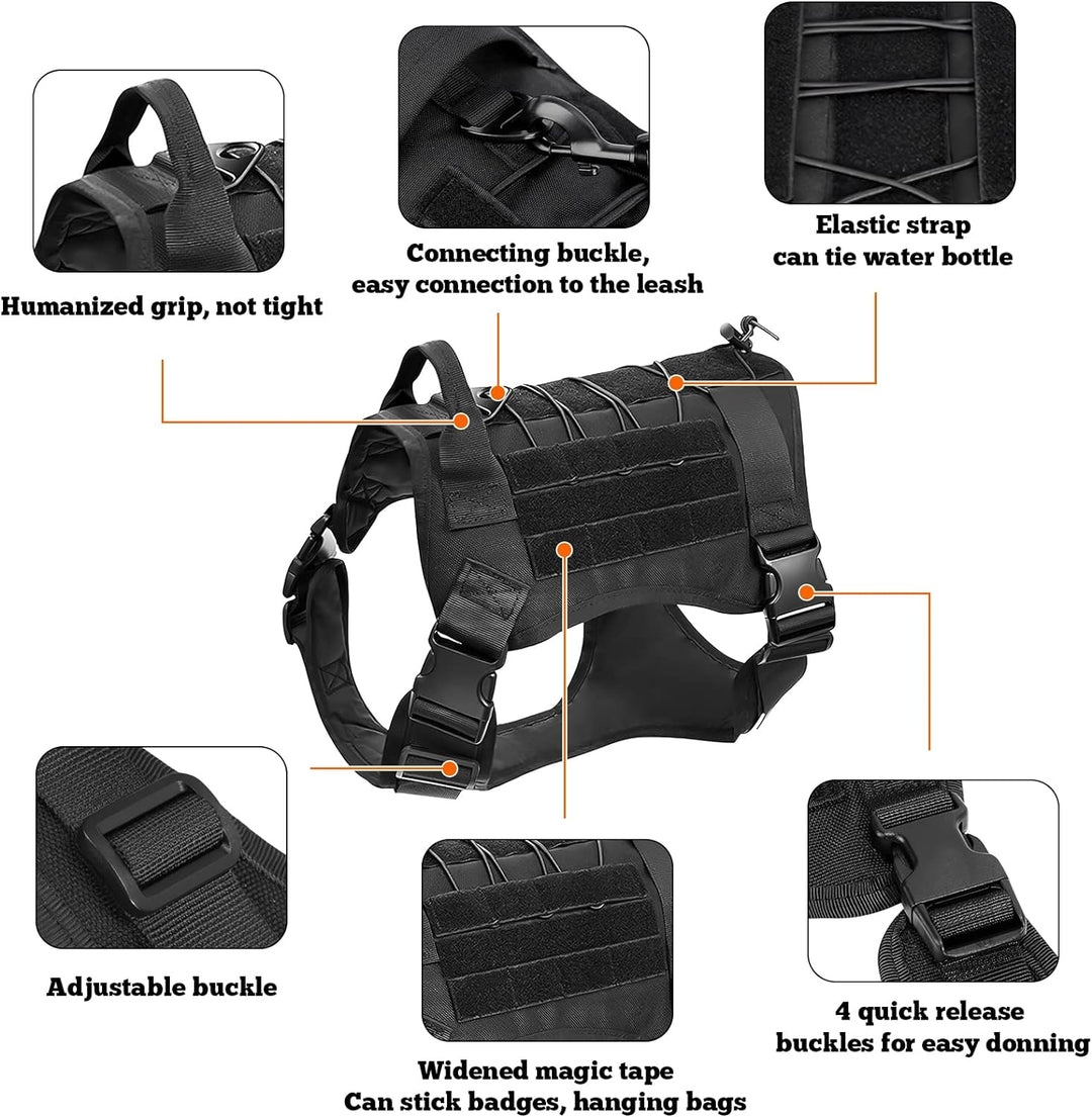 ALLSOPETS Taktisches Hundegeschirr Hundehalsband und Leine 3 Set Hundegeschirr für Mittel Gross Hund