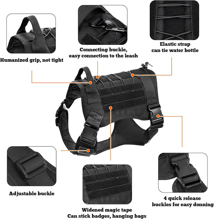 ALLSOPETS Taktisches Hundegeschirr Hundehalsband und Leine 3 Set Hundegeschirr für Mittel Gross Hund