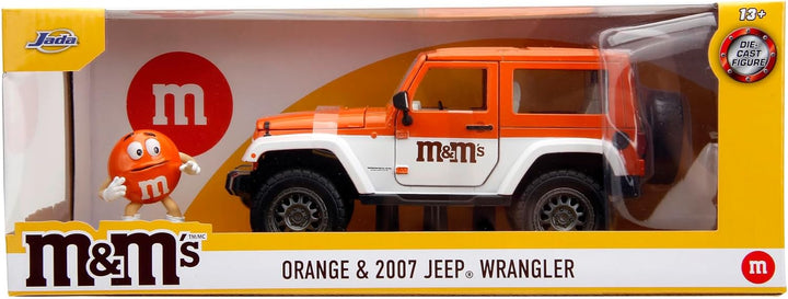 Jada Toys M&Ms Orange 2007 Jeep Wrangler 1:24 Fahrzeug und M&M Sammelfigur