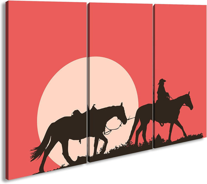 deyoli Cowboy im Sonnenuntergang Format: 3-teilig 120x80 als Leinwand, Motiv fertig gerahmt auf Echt