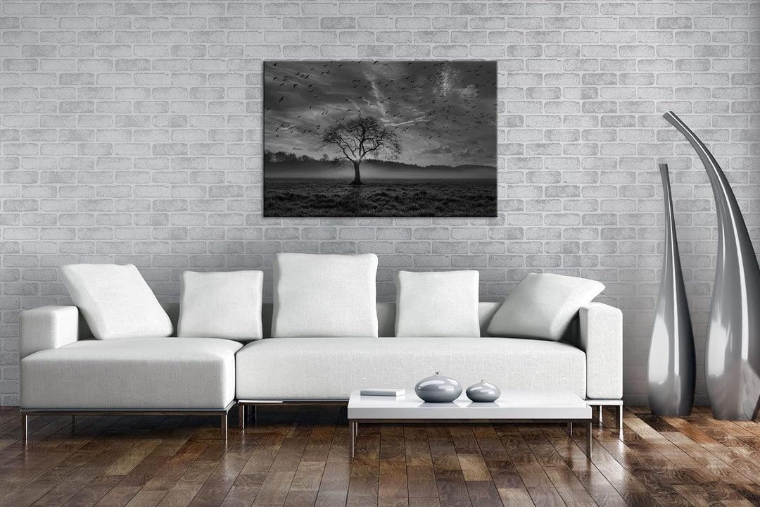 deyoli einsamer Baum Format: 80x60 Effekt: Schwarz&Weiss als Leinwandbild, Motiv fertig gerahmt auf