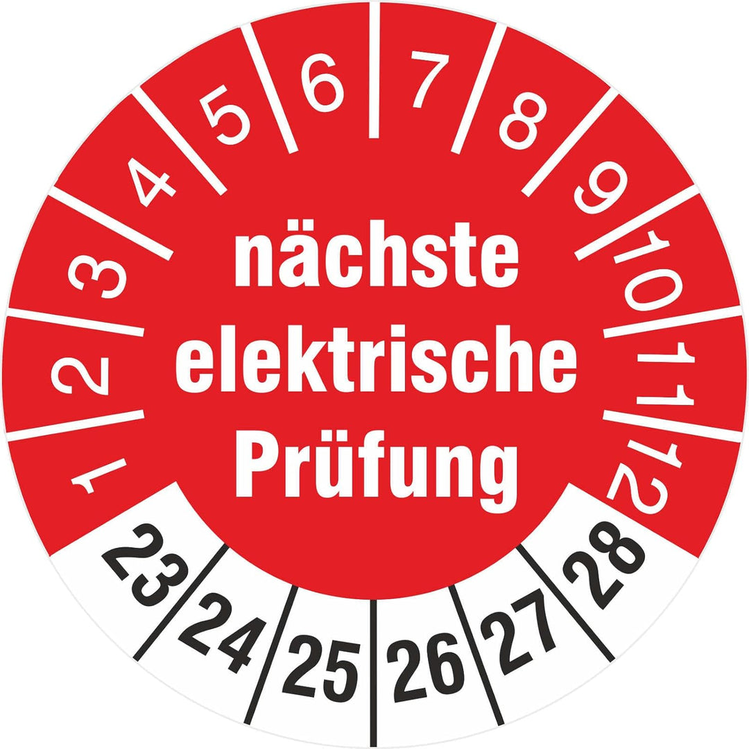 1000 Stück nächste elektrische Prüfung 18 mm Prüfplaketten Prüfetiketten auf Rolle türkis 2023-2028