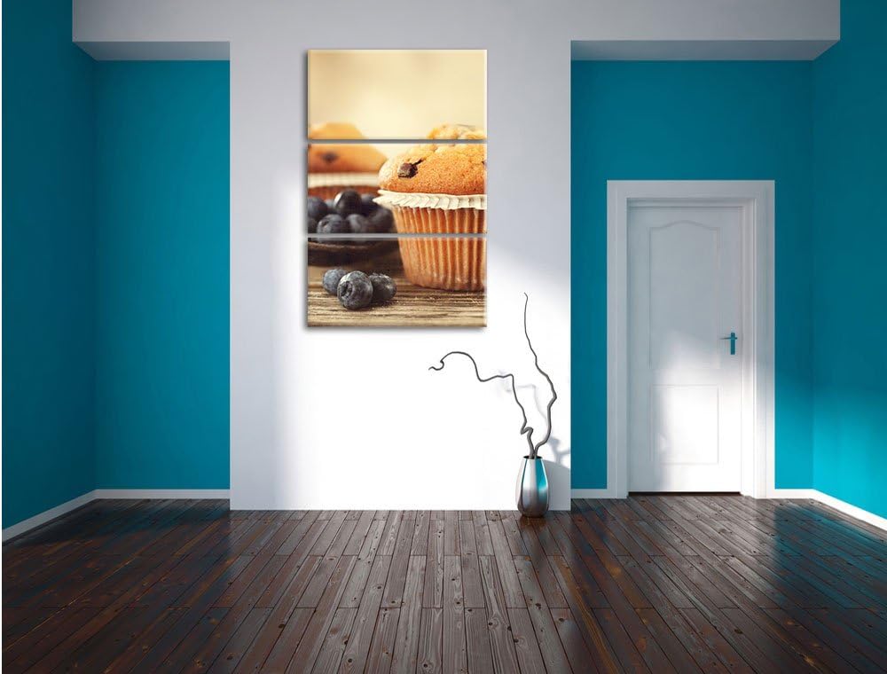 Pixxprint Muffins mit Schokoraspeln und Blaubeeren 3-Teiler Leinwandbild 120x80 Bild auf Leinwand