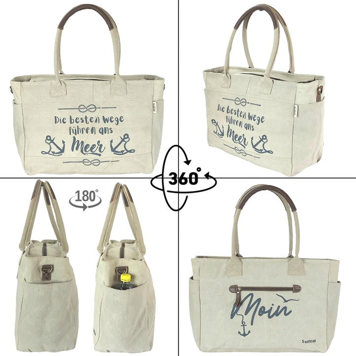 Sunsa Damen grosse Handtasche. XXL Tasche aus Canvas & Leder. Nachhaltige Strandtasche/Weekender in