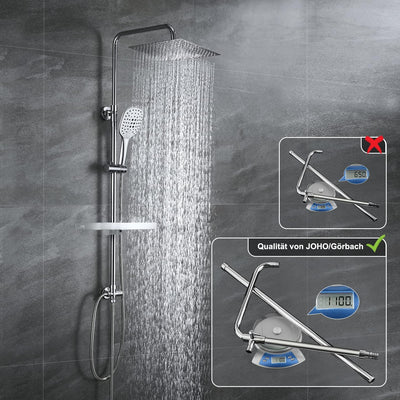 JOHO Edelstahl Regendusche Duschsystem Duschset Duschstange mit Ablage Chrom(Kopfbrause 25x25cm) 252