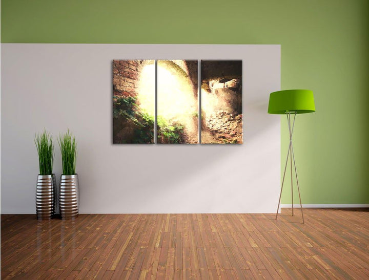 Pixxprint alte Ruine als Leinwandbild/Grösse: 3 Teilig (120x80) cm/Wandbild/Kunstdruck/fertig bespan