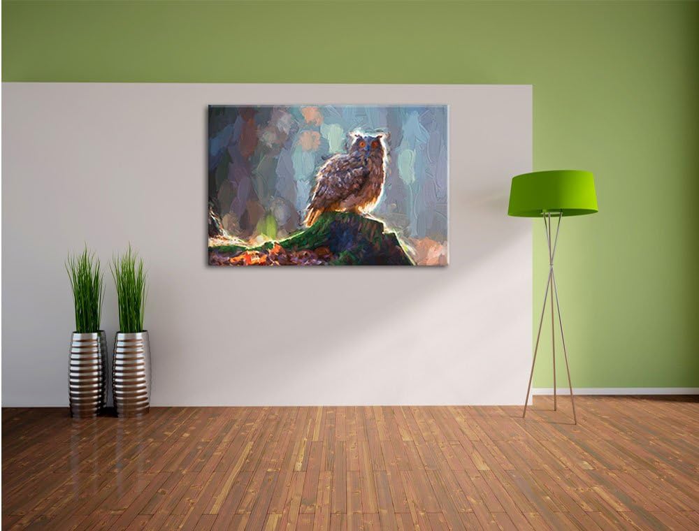 Pixxprint Eule auf dem Baumstamm als Leinwandbild/Grösse: 100x70 / Wandbild/Kunstdruck/fertig bespan