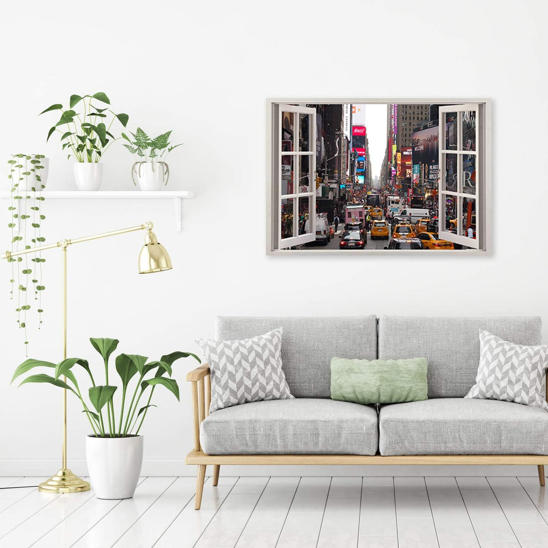 Feeby Wandbild New York Druckbild Leinwandbild Fenster-Illusion mehrfarbig 90x60 cm Leinwandbild 90x