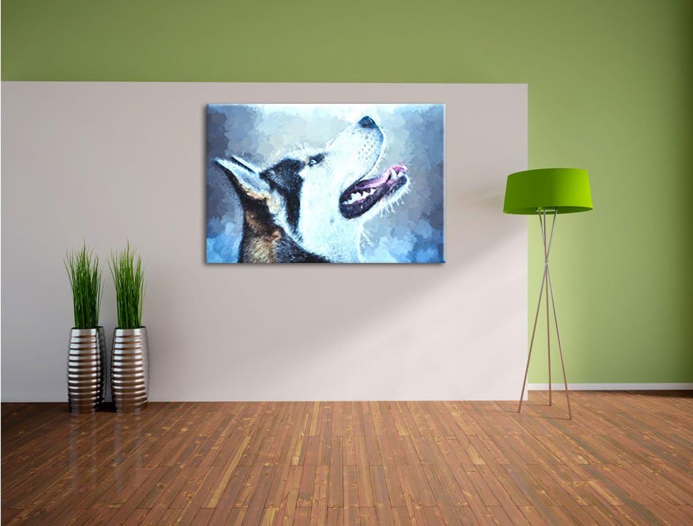 Husky Malerei Effekt, Format: 100x70 auf Leinwand, XXL riesige Bilder fertig gerahmt mit Keilrahmen,